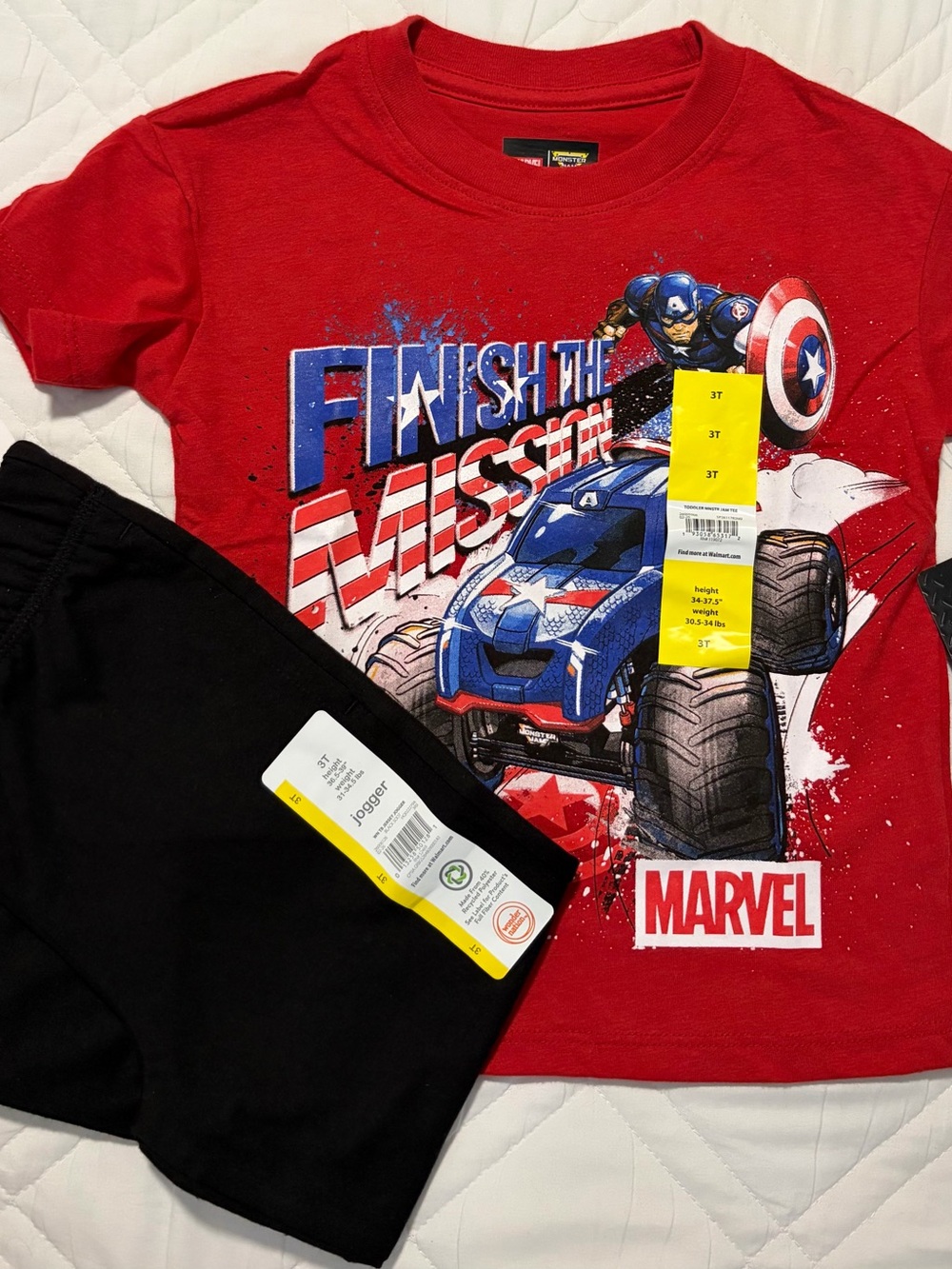 Marvel Boys Red & Black Captain America Monster Truck with Joggers/ Matching Set